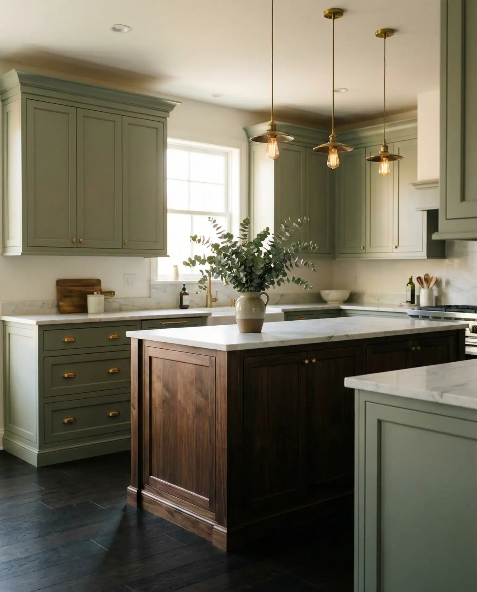 Sage Green and Dark Wood Kitchen 2