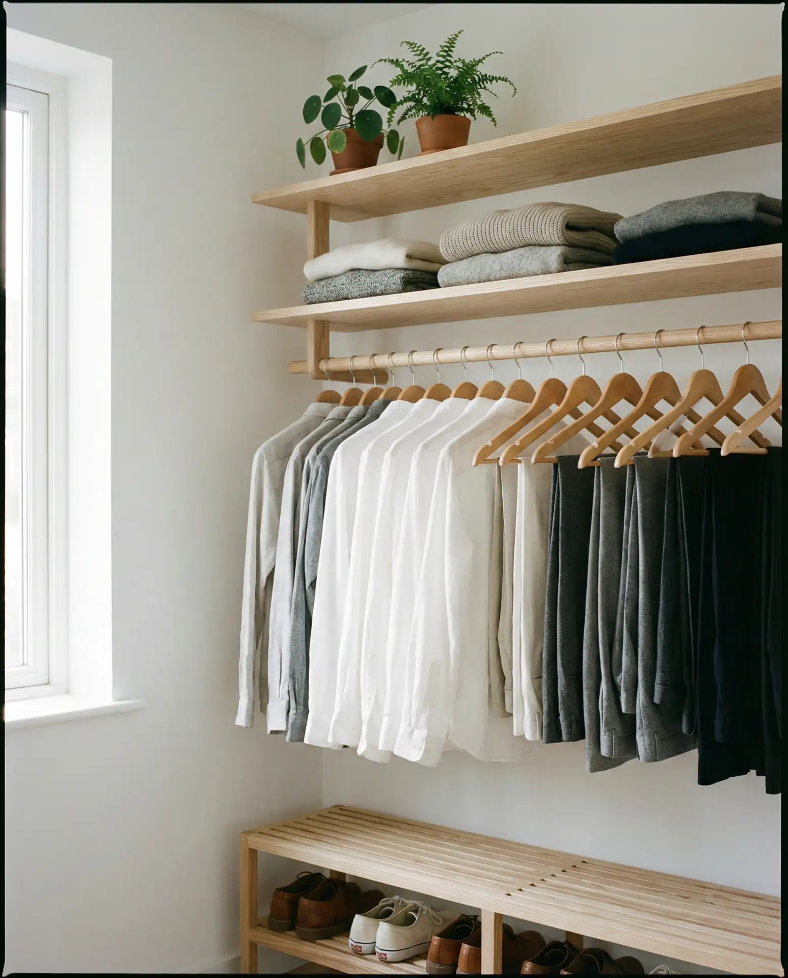 Scandi-Style Minimalist Wardrobe with Open Rail and Shelving 2