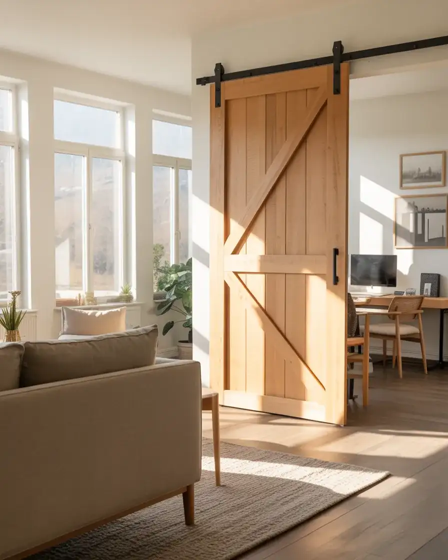 Sliding Barn Door as a Living Room Divider 2