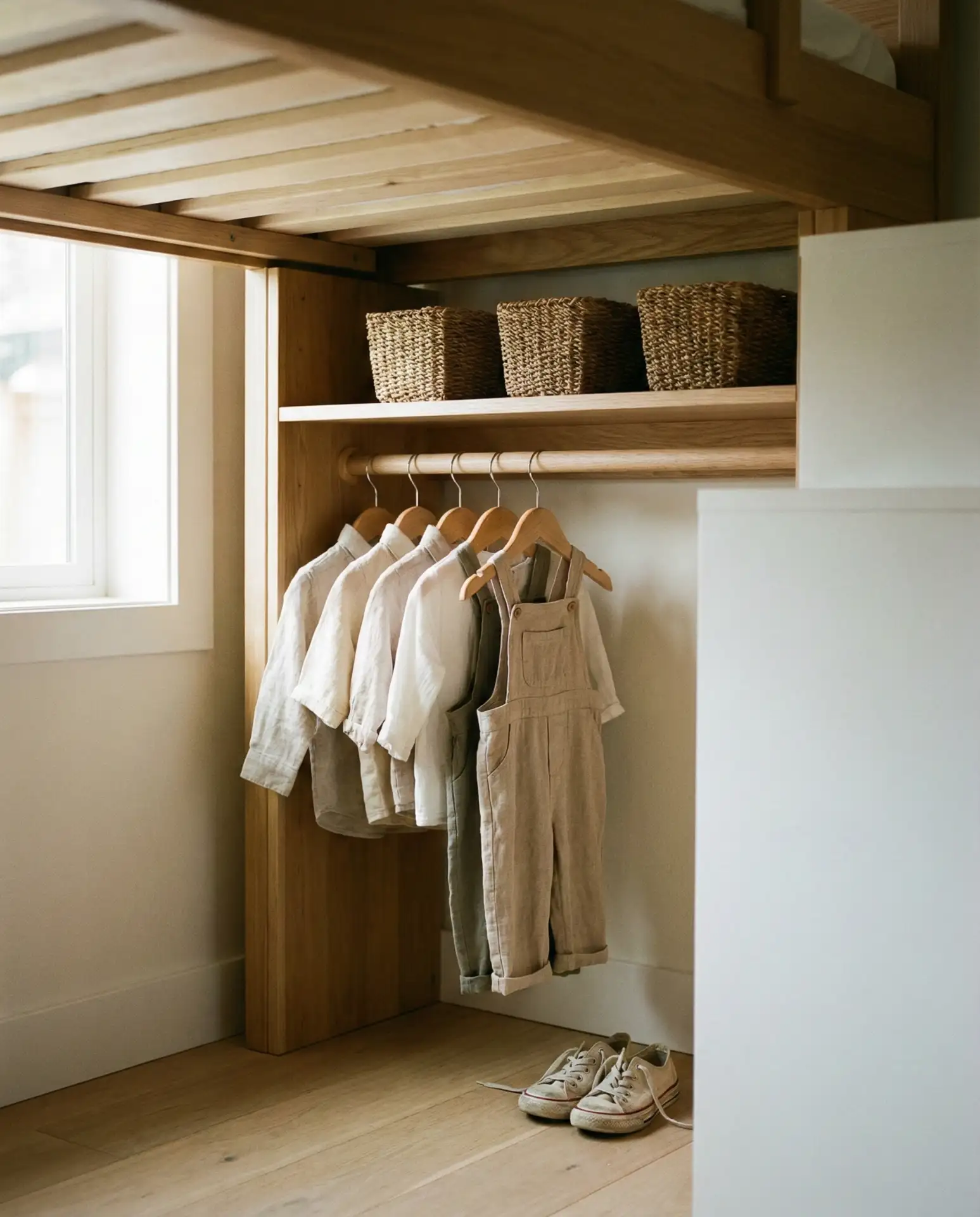 Small Kids' Room Loft Bed with Wardrobe Below 1