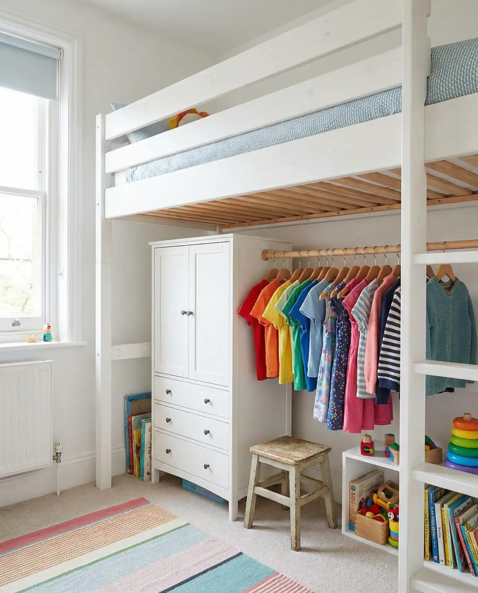 Small Kids' Room Loft Bed with Wardrobe Below 2