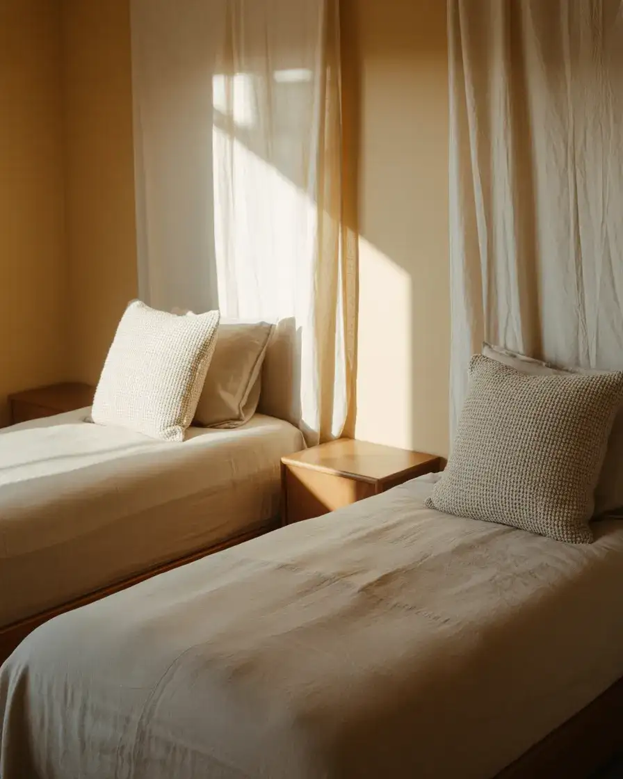 Soft Neutral Twin Bedroom With Linen Layers 2