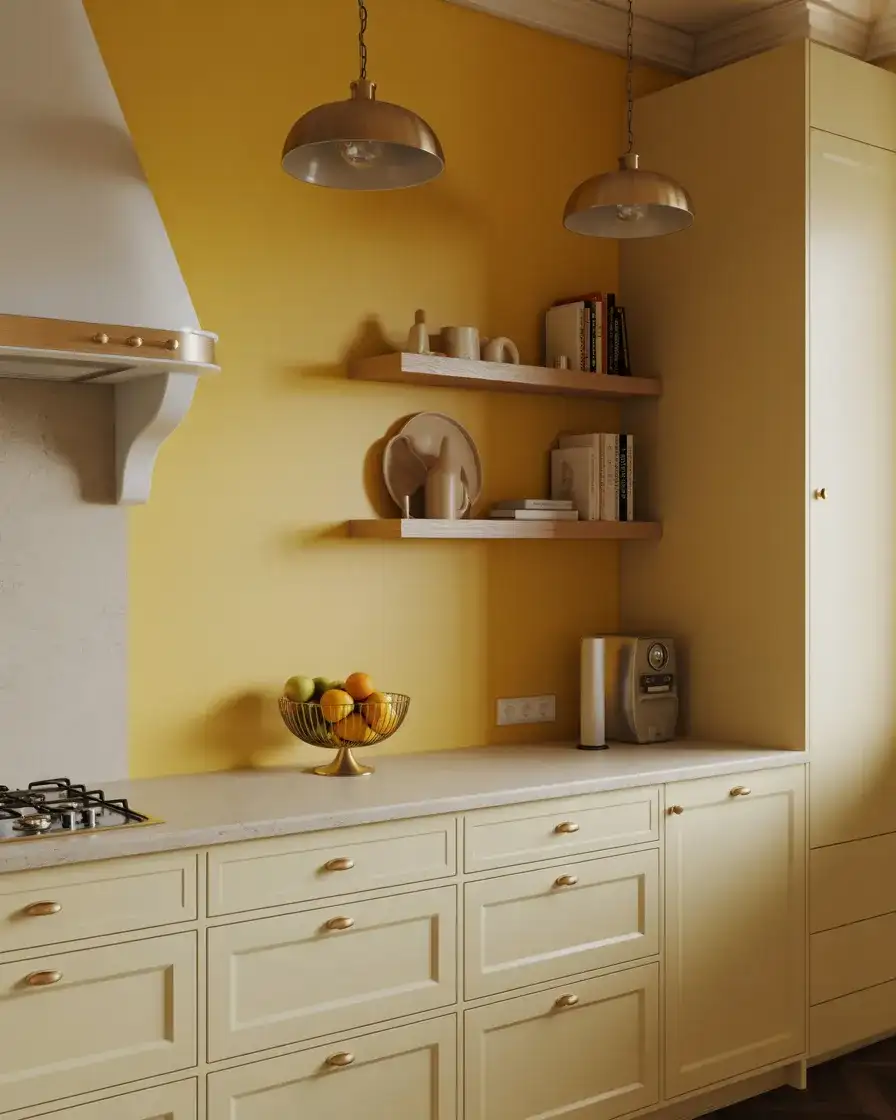 Soft Yellow Kitchen With Brass Accessories 2