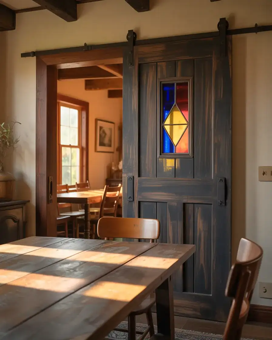 Stained Glass Accent Barn Door for a Dining Room 1