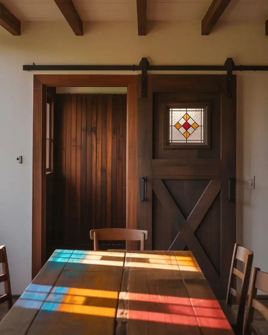 Stained Glass Accent Barn Door for a Dining Room 2