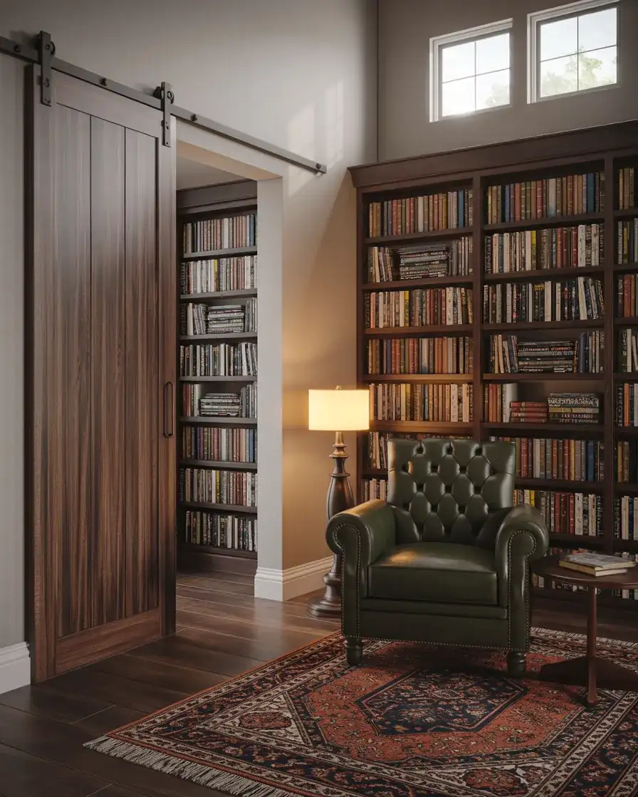 Stained Wood Barn Door for a Study or Library 1