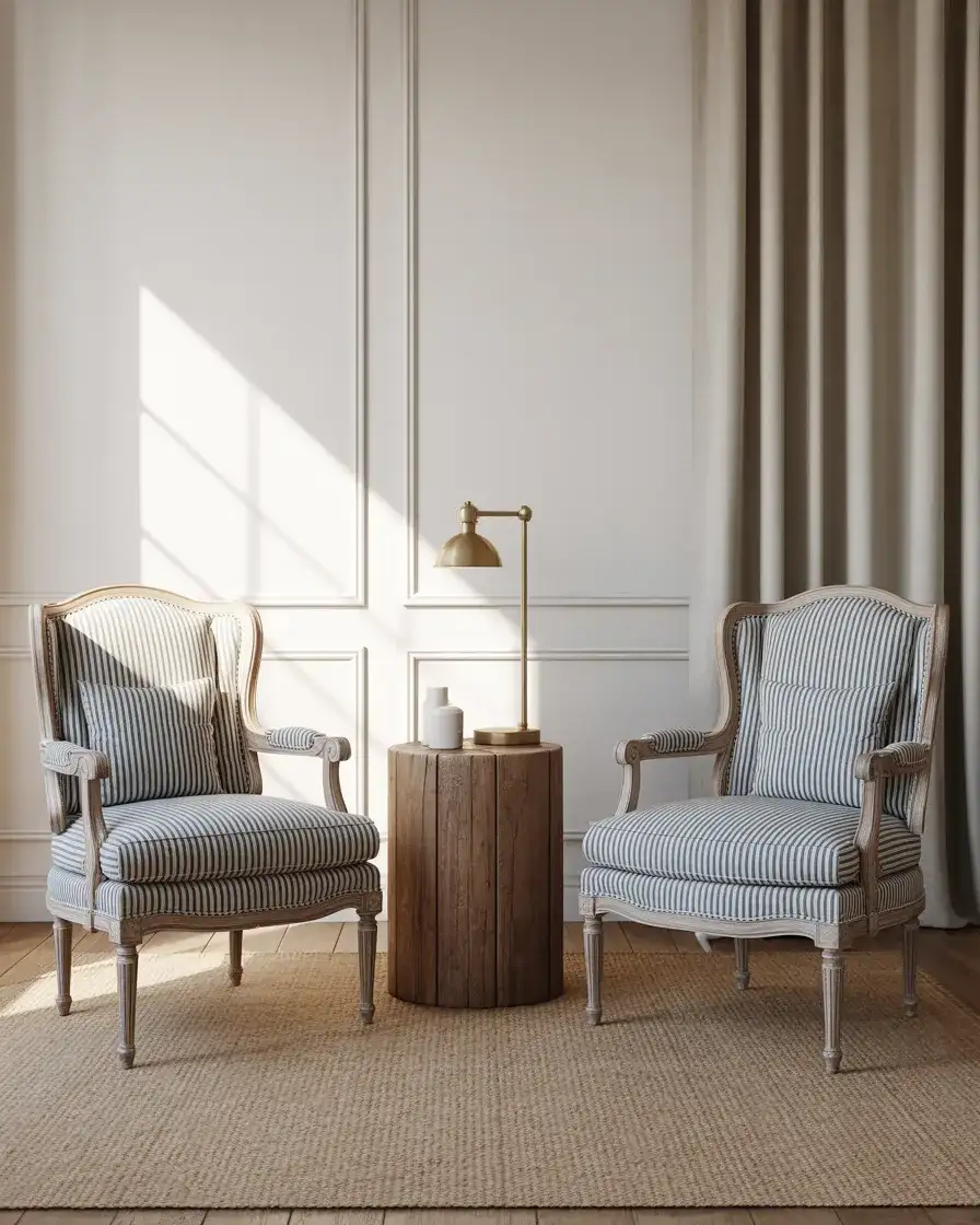 Striped Ticking Fabric Upholstery 1