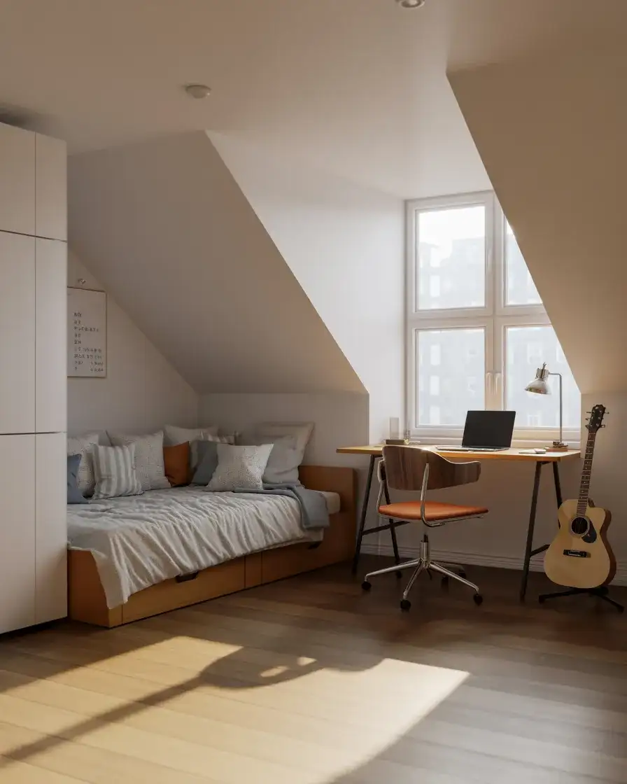 Teen Ready Slanted Ceiling Studio Bedroom 1