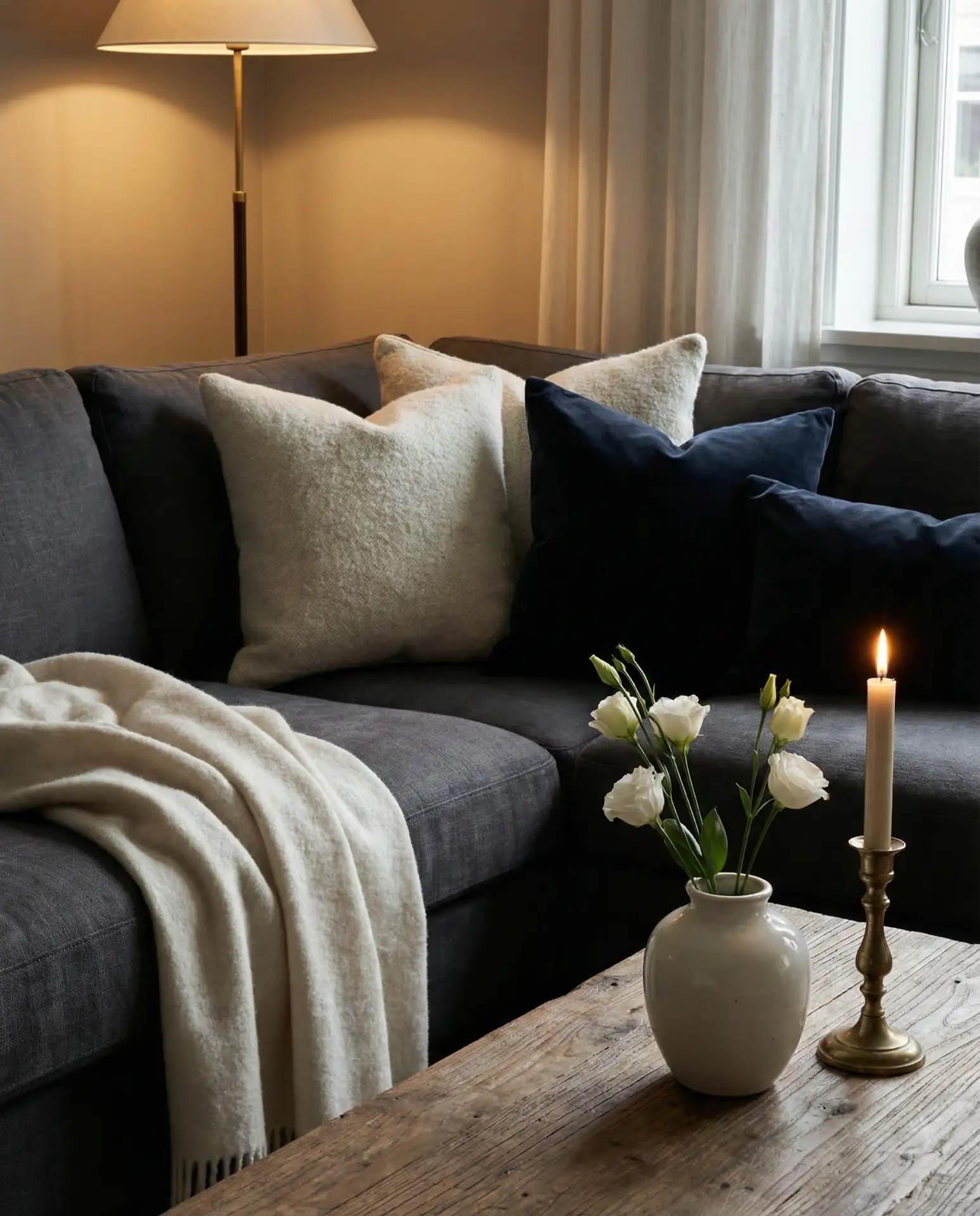 The Charcoal Sectional with Cream and Navy Layers 2