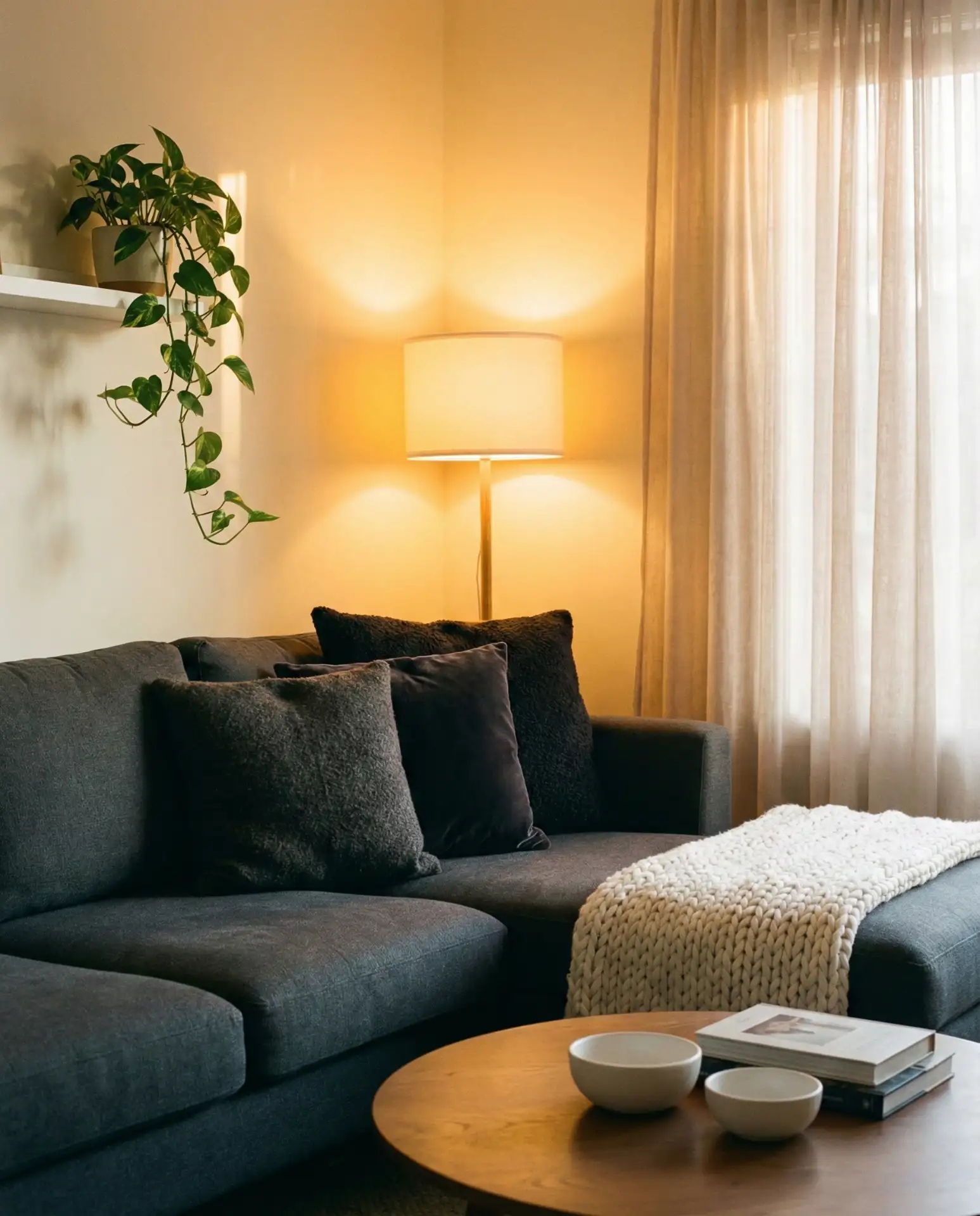 The Cozy Dark Grey Living Room with White Accents 2