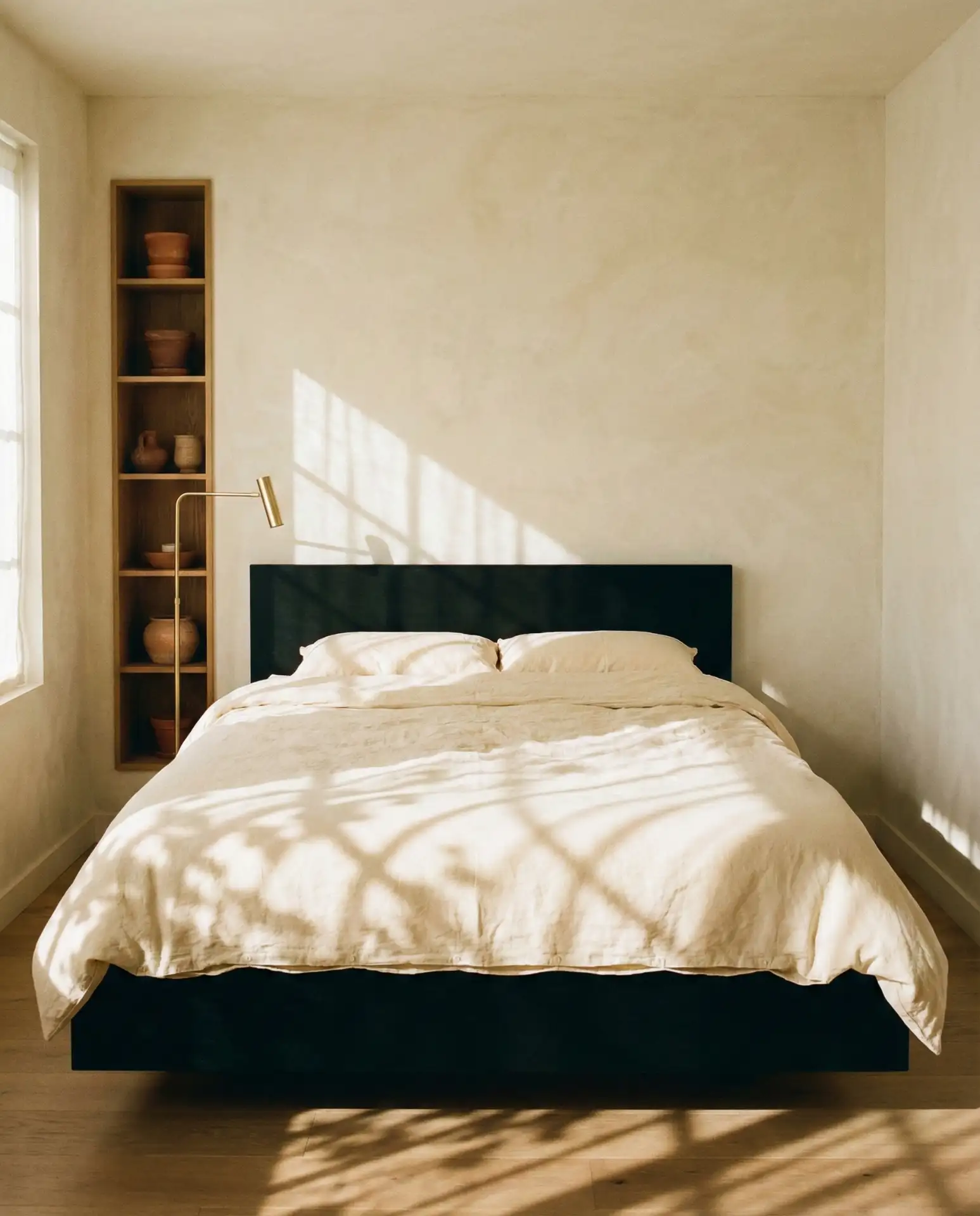 The Floating Bed with a Minimalist Wall Shelf System 2