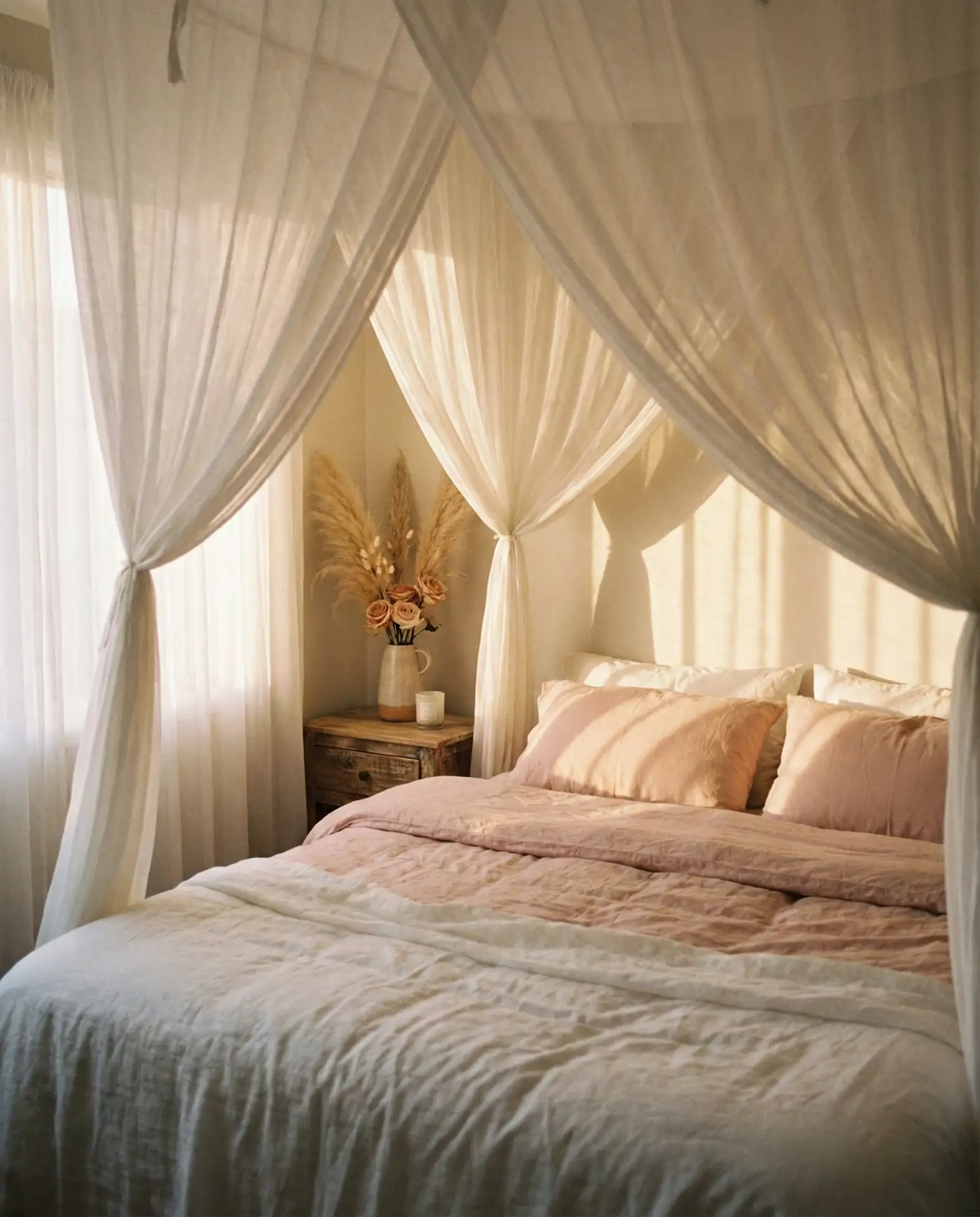 The Romantic Queen Bed with Sheer Curtain Canopy 1