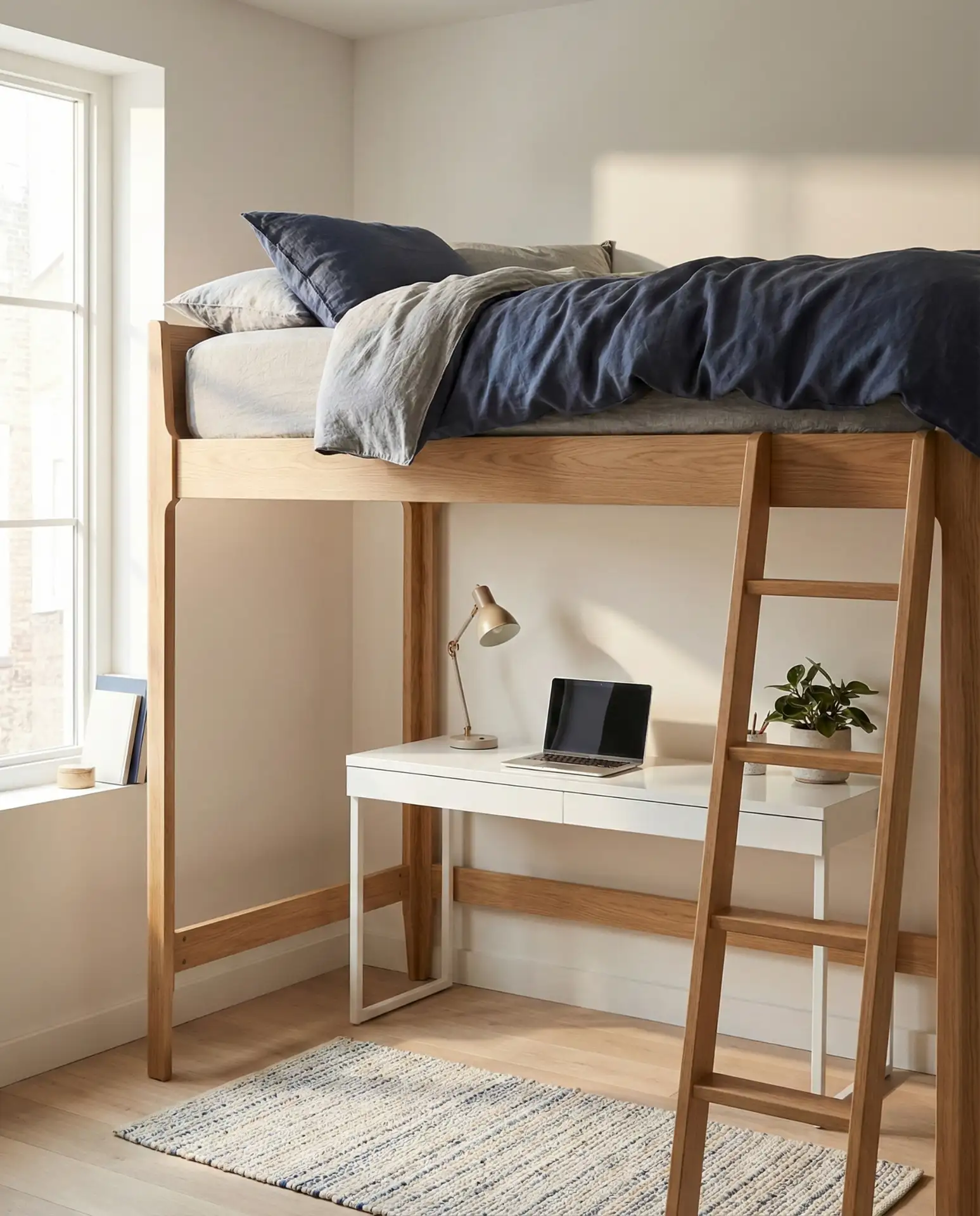 The Teen Bedroom with a Loft Bed and Desk Below 1
