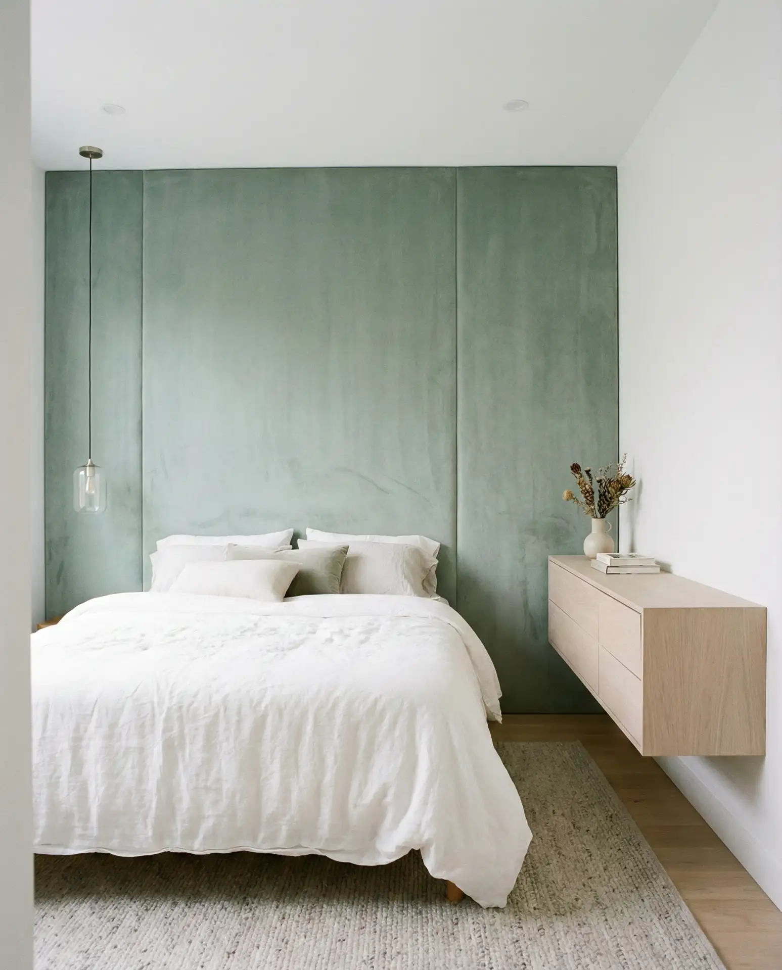 The Upholstered Headboard Wall with a Floating Dresser 1