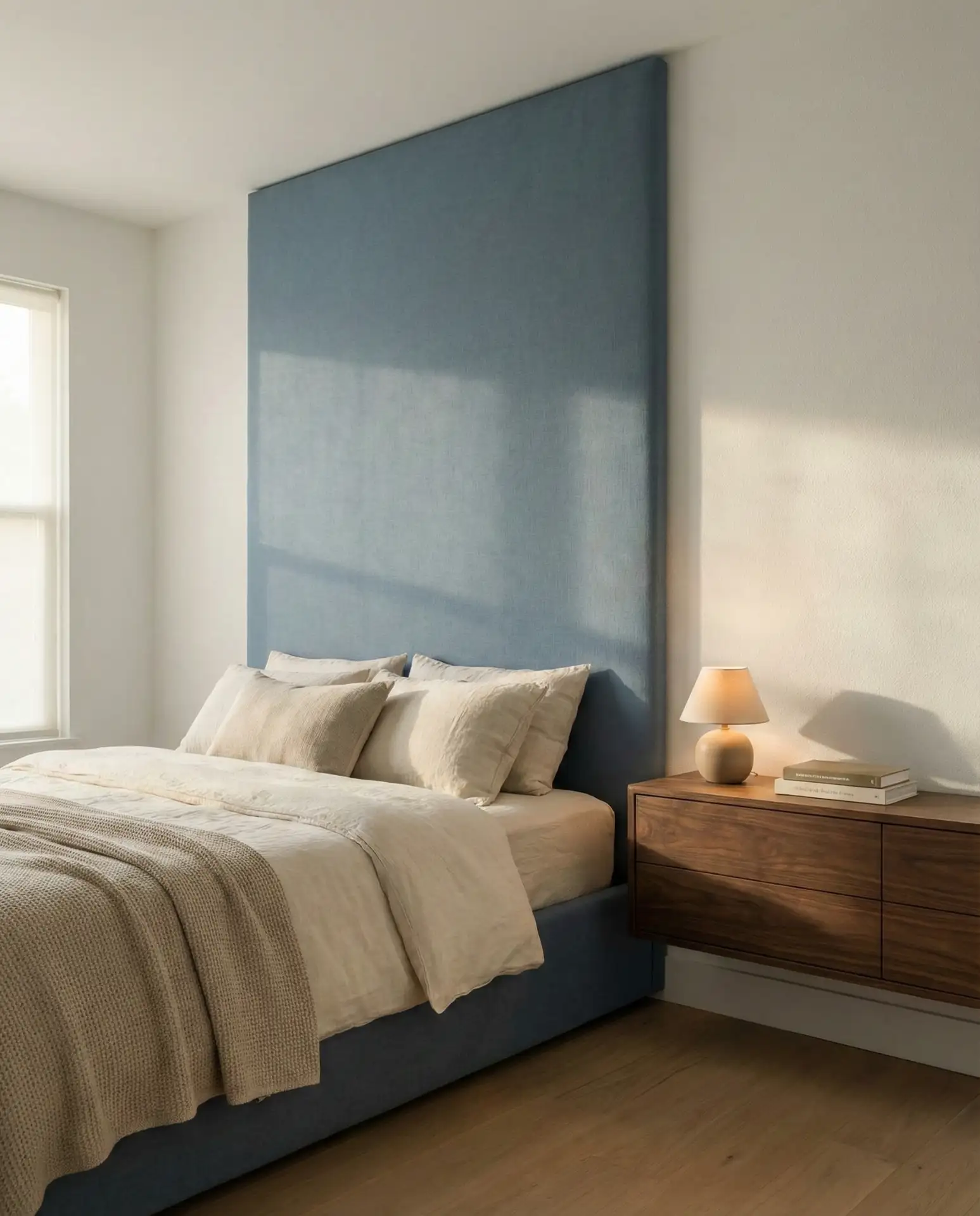 The Upholstered Headboard Wall with a Floating Dresser 2
