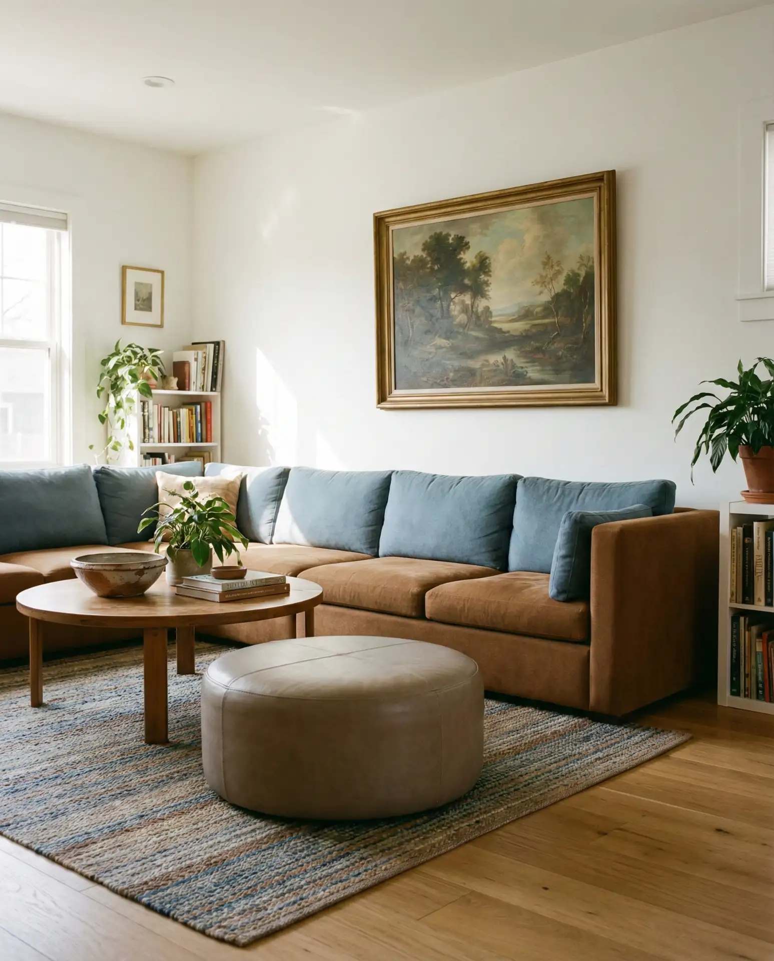 The Warm Brown and Blue Eclectic Sectional Room 1