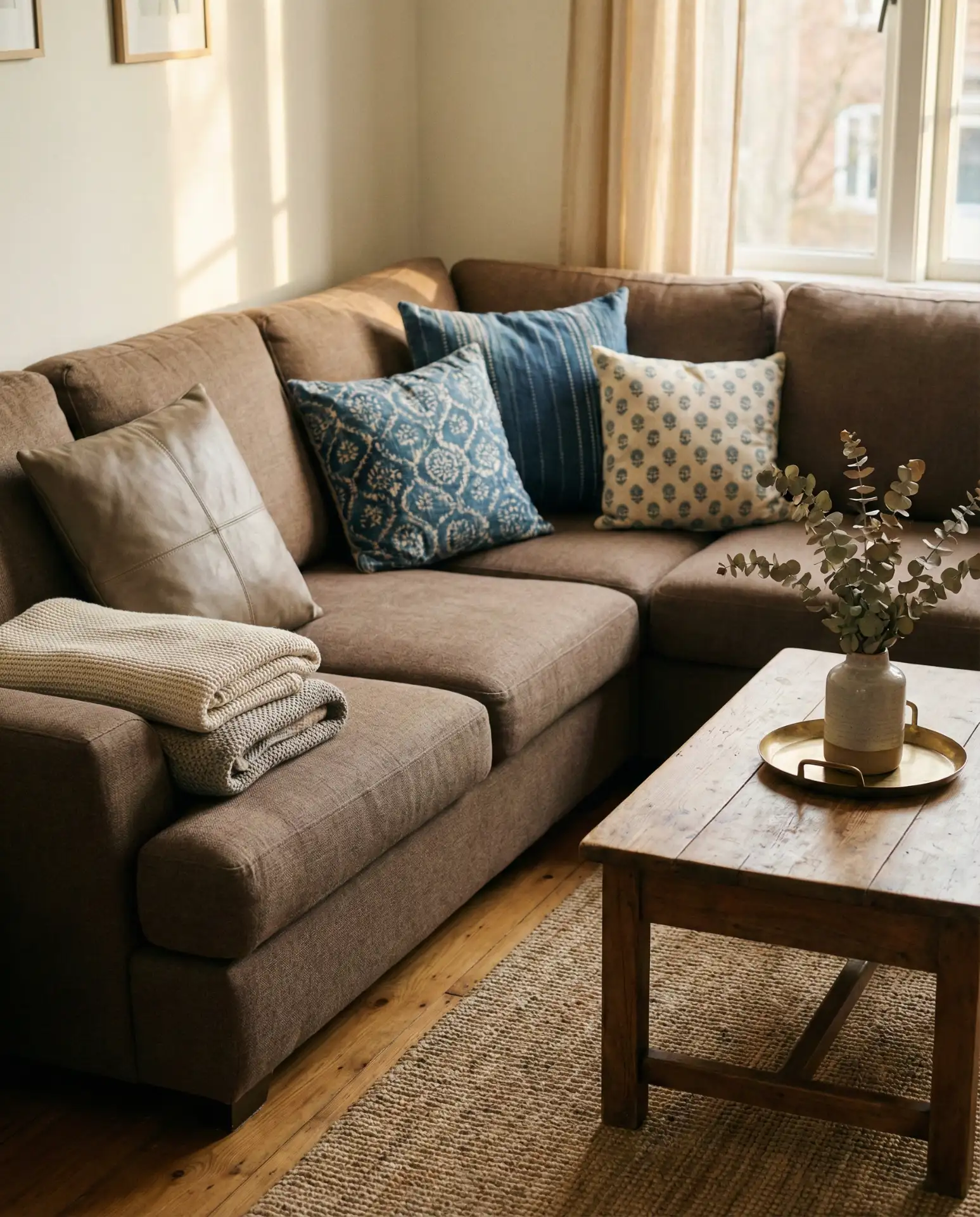 The Warm Brown and Blue Eclectic Sectional Room 2