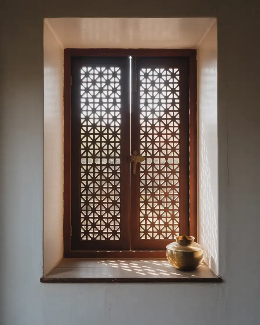 Traditional Kerala-Style Wooden Jali Screen 1