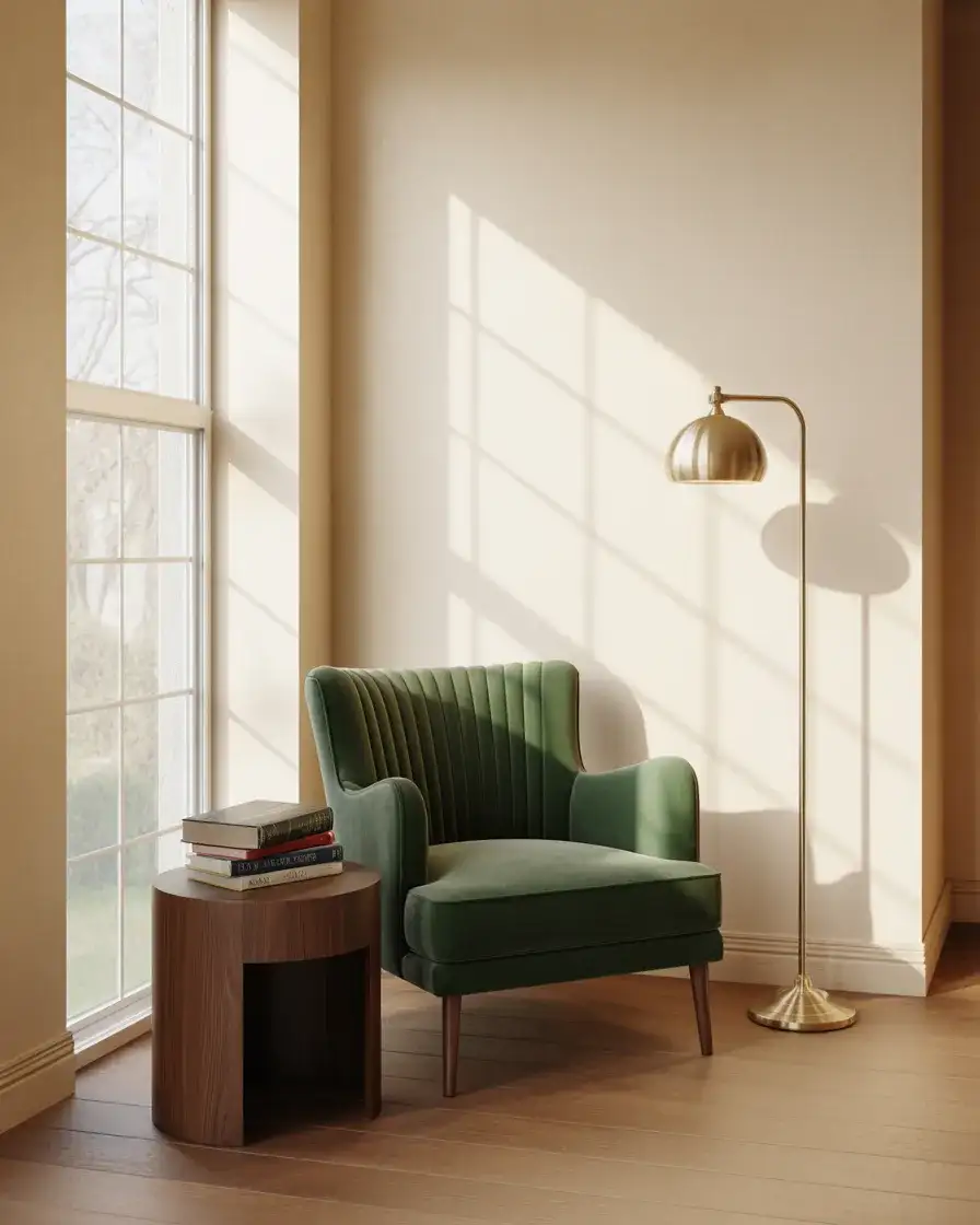 Velvet Armchair Reading Corner 1