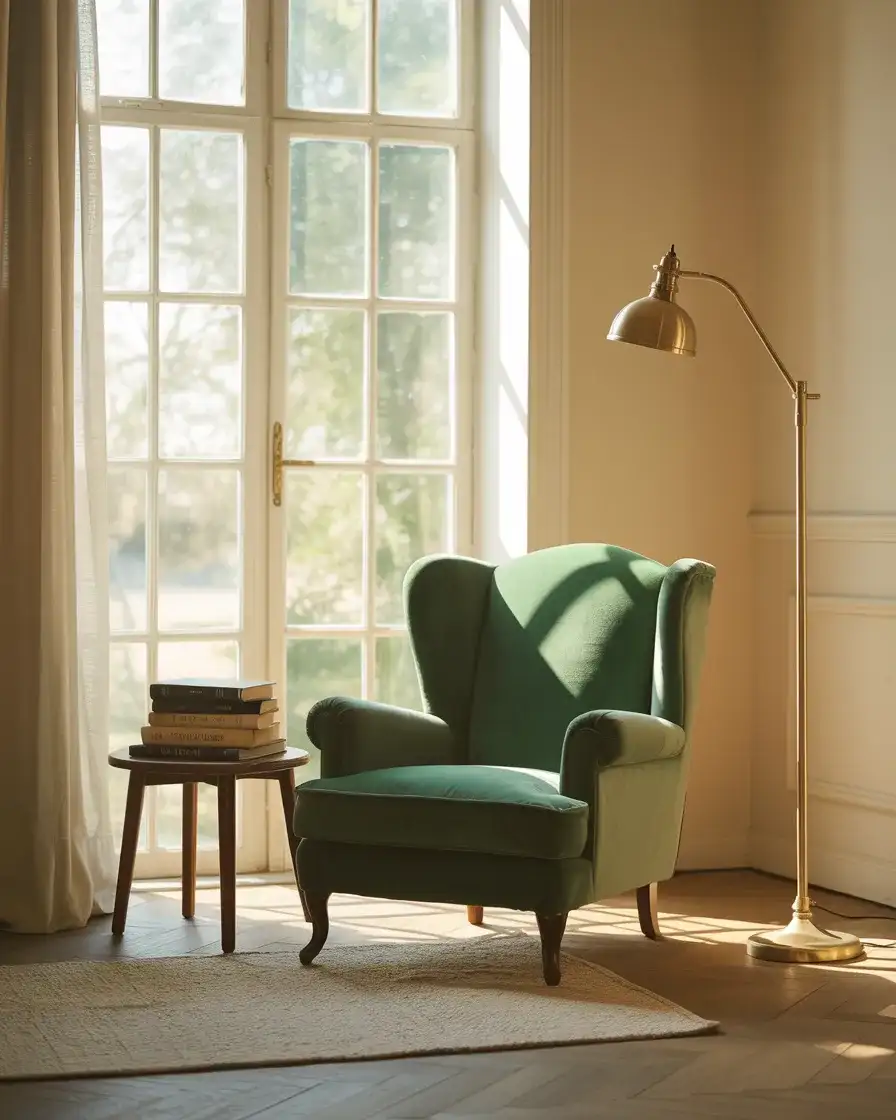 Velvet Armchair Reading Corner 2