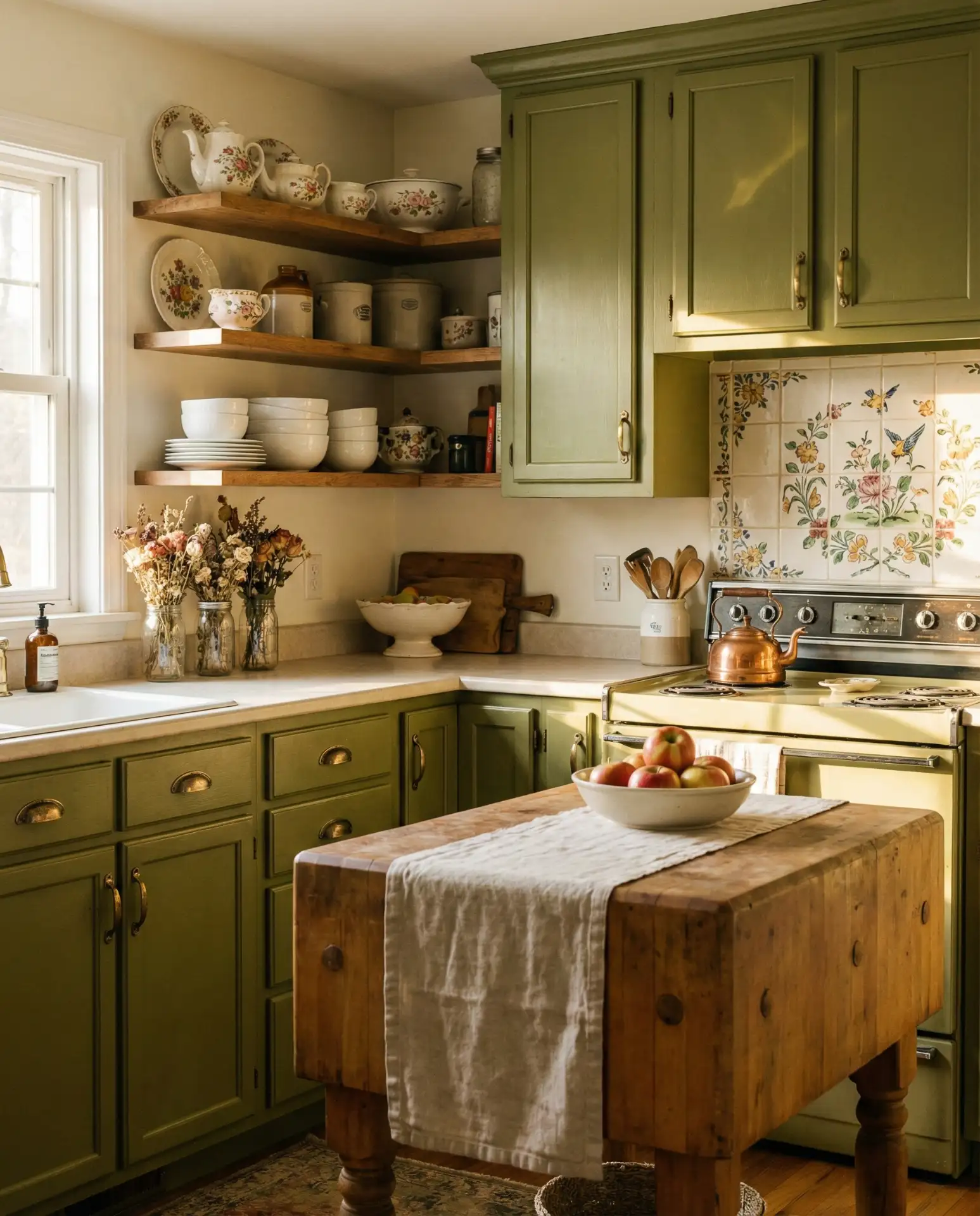 Vintage Green Kitchen with Eclectic Charm 2