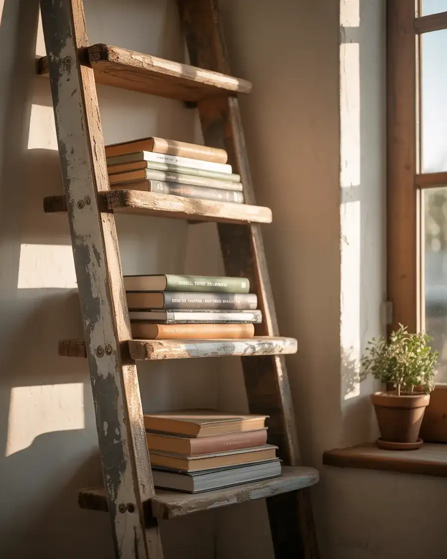 Vintage Ladder as Book Display 1