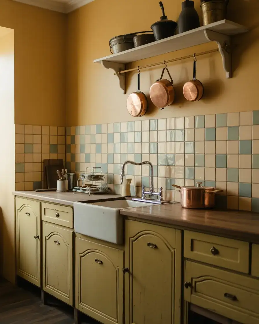 Vintage Yellow Kitchen With Ceramic Tiles 2