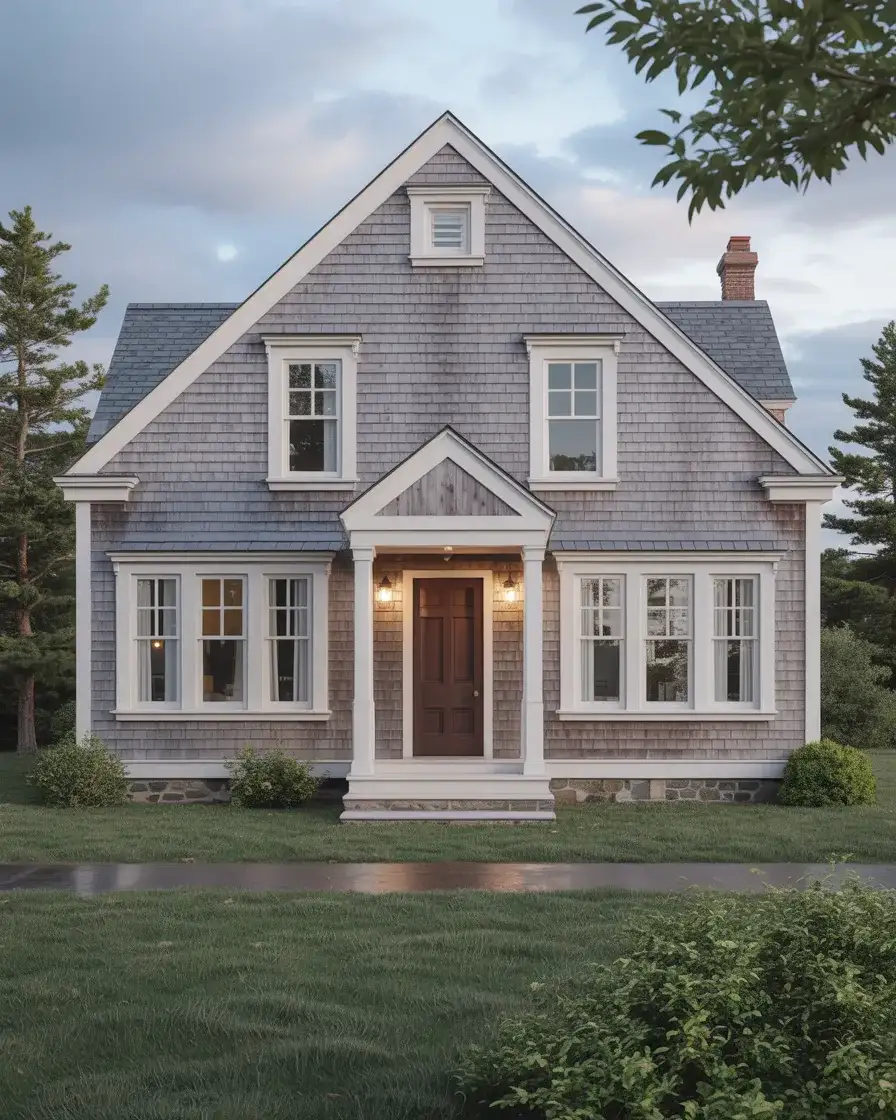 Weathered Grey Shingles with White Windows 1