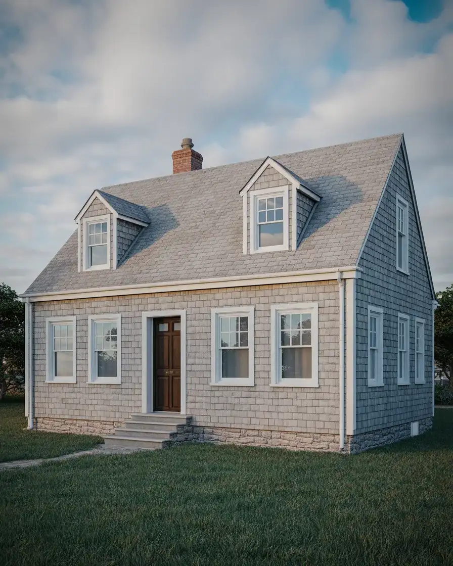 Weathered Grey Shingles with White Windows 2