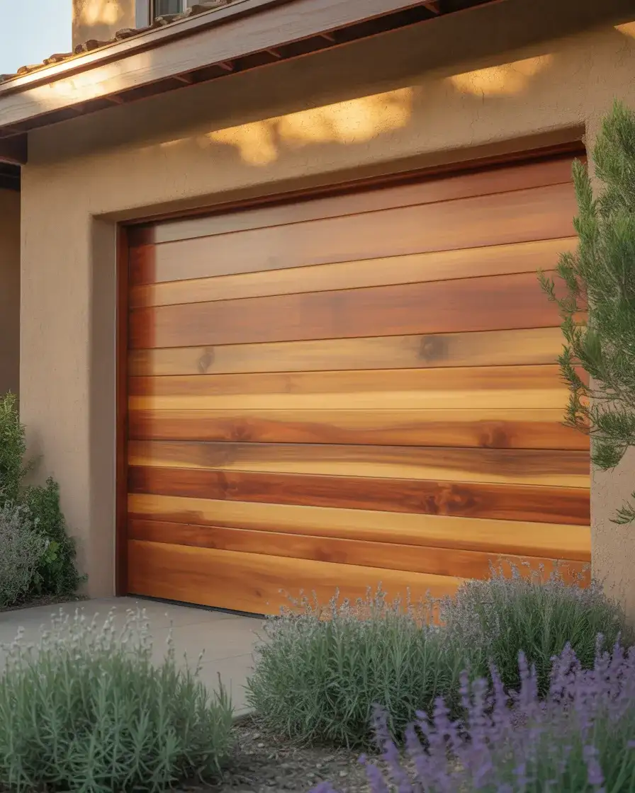 Wooden Garage Door in Natural Cedar Finish 1