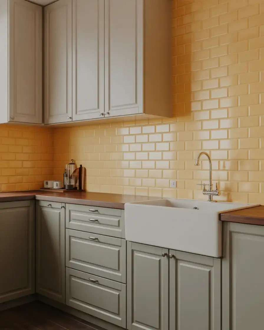 Yellow Backsplash With Grey and White Kitchen 1