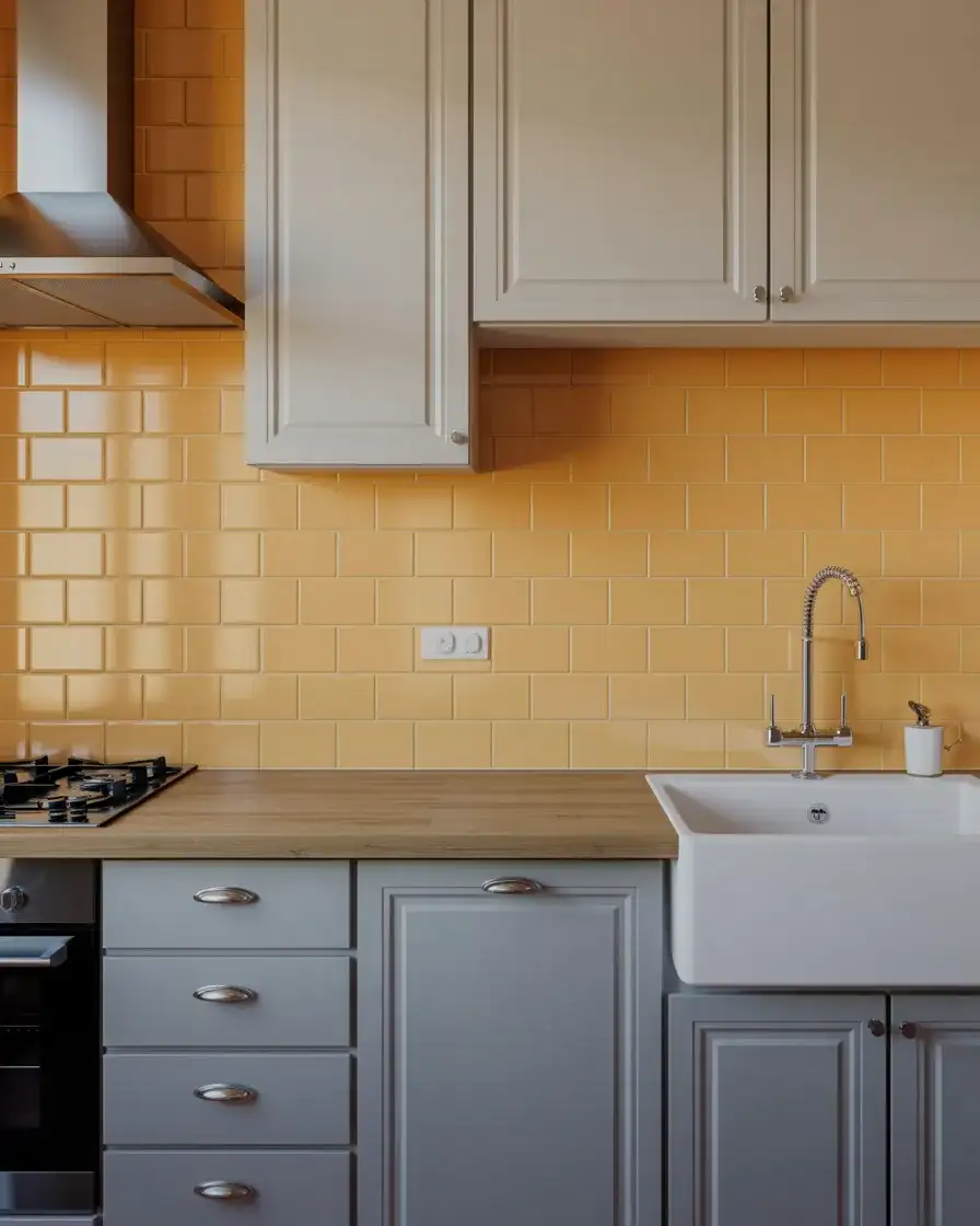 Yellow Backsplash With Grey and White Kitchen 2