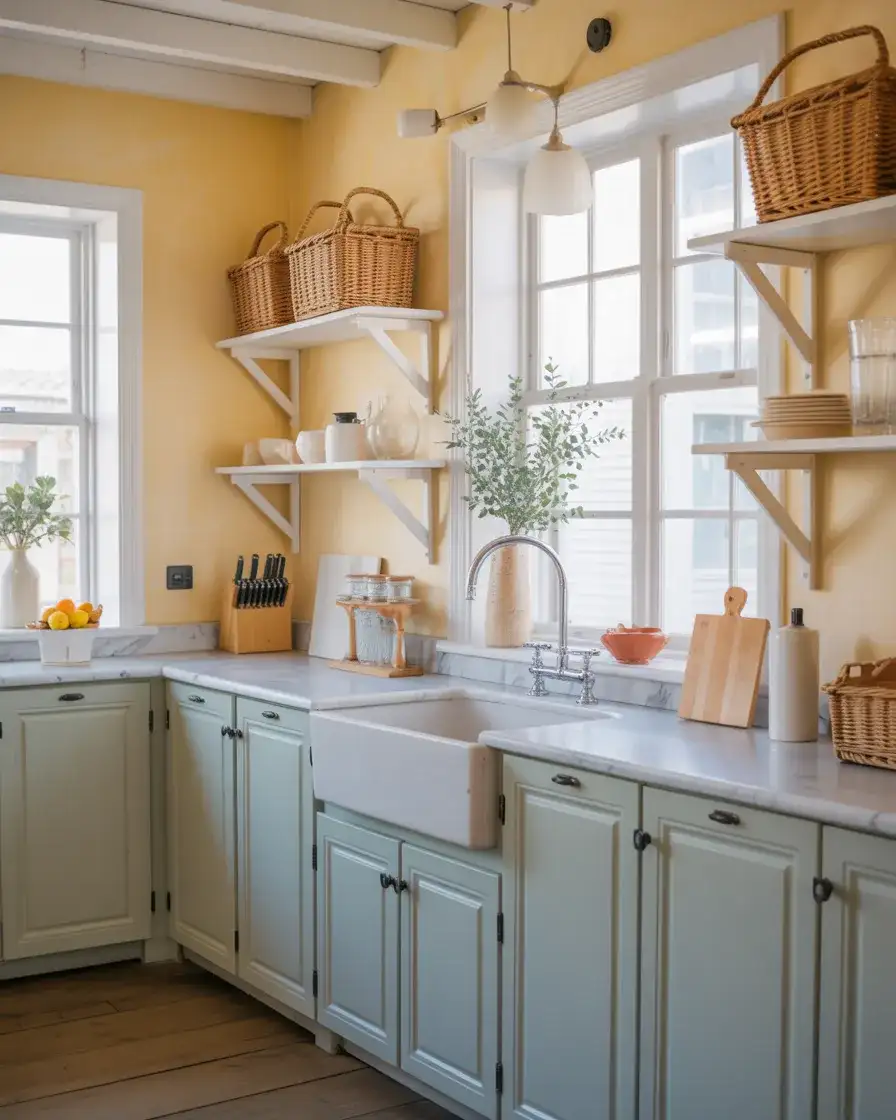 Yellow and Blue Kitchen With Coastal Charm 1