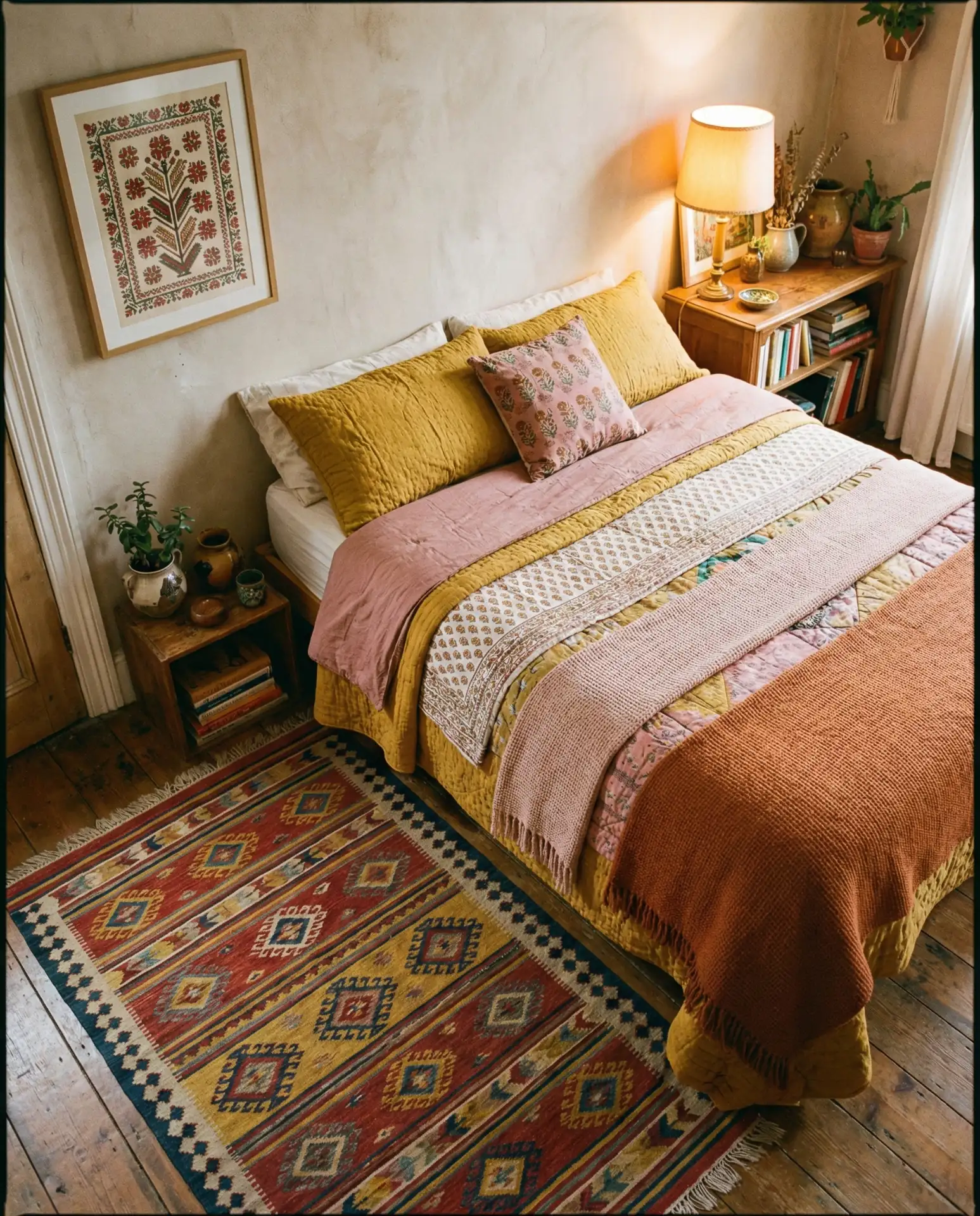 Yellow and Pink Bedroom with Playful Warmth 2