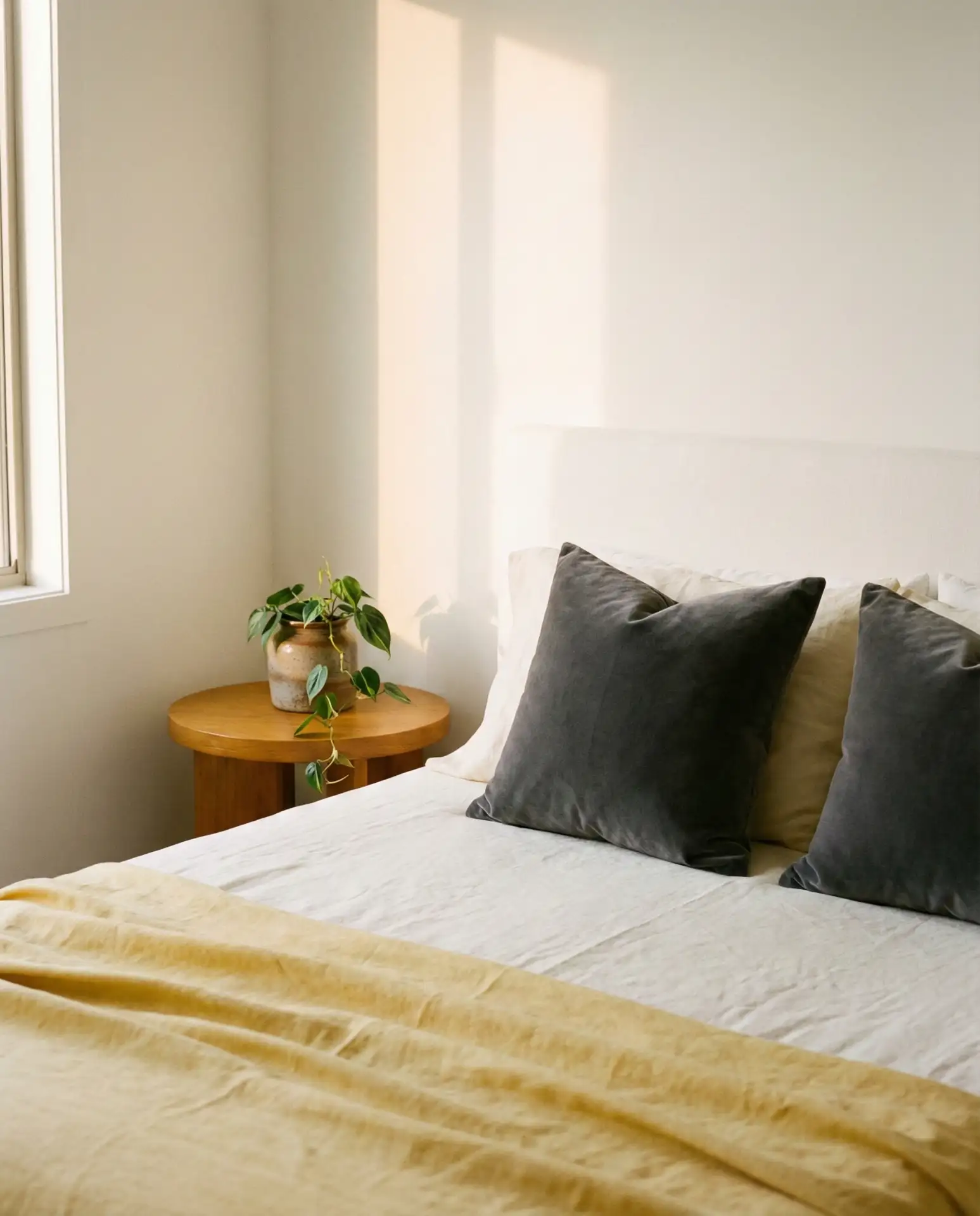 Yellow and White Bedroom with Cream and Grey Warmth 1