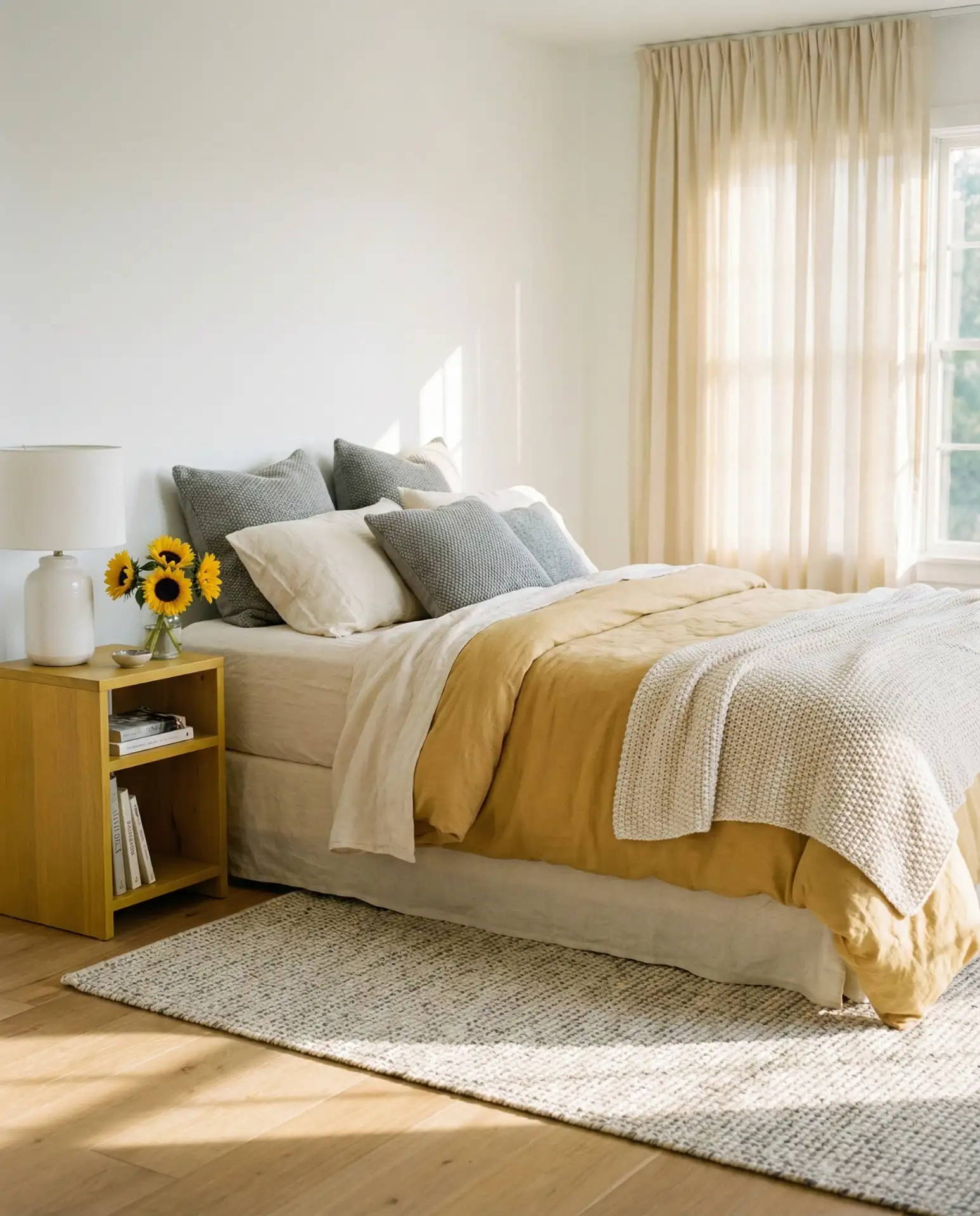 Yellow and White Bedroom with Cream and Grey Warmth 2