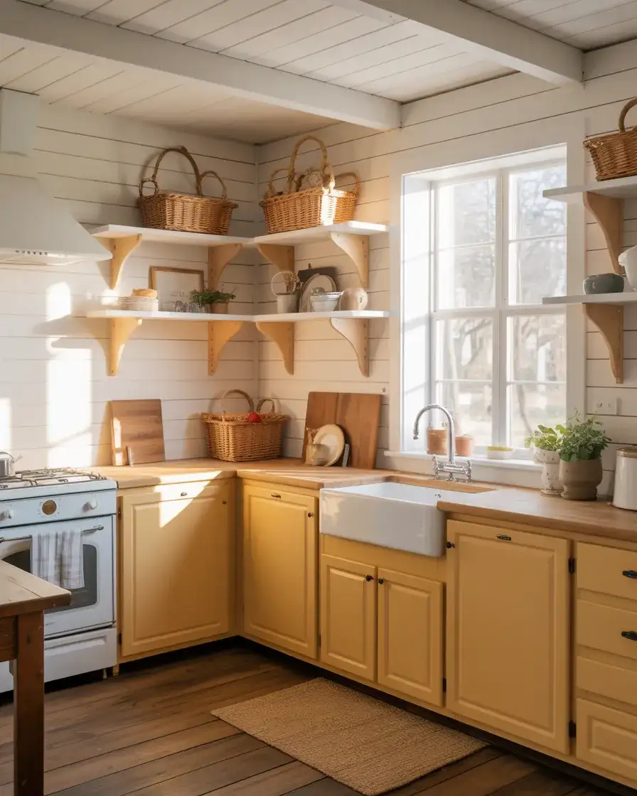 Yellow and White Kitchen With Farmhouse Charm 2