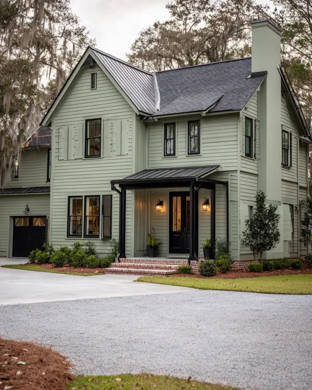 45 Sage Green Houses with Black Trim (2025 Design Ideas)