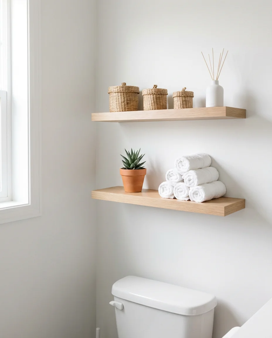 Above-Toilet Shelf Styling for Small Spaces 1