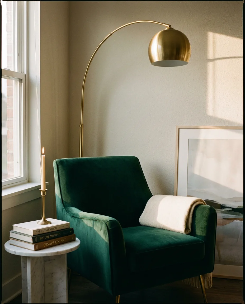 Aesthetic Adults Reading Corner with Velvet Chair 1