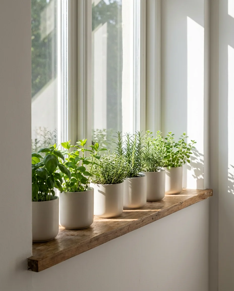 Apartment Windowsill Herb Setup 1