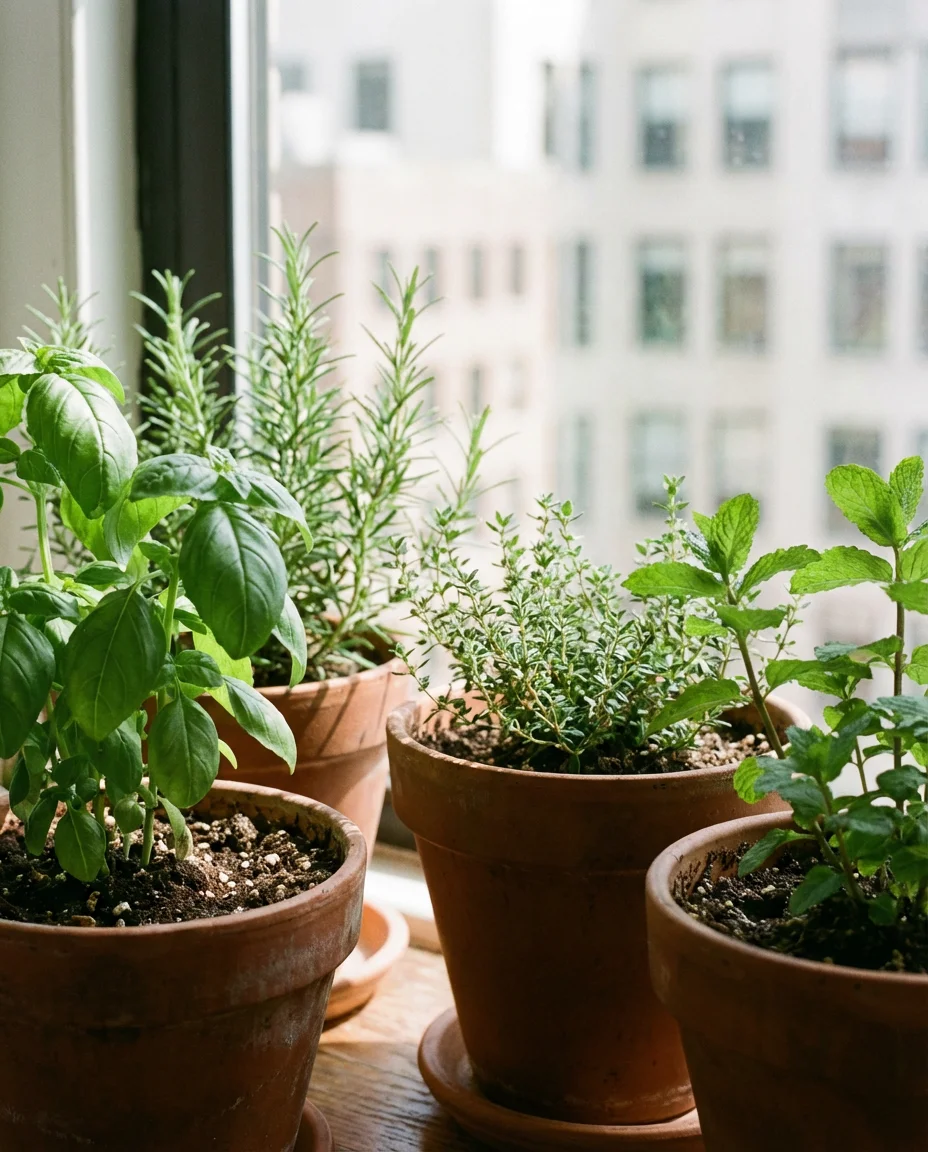 Apartment Windowsill Herb Setup 2