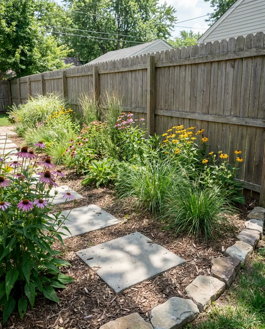 Backyard Rock Garden with Concrete Pavers and Native Plants 1