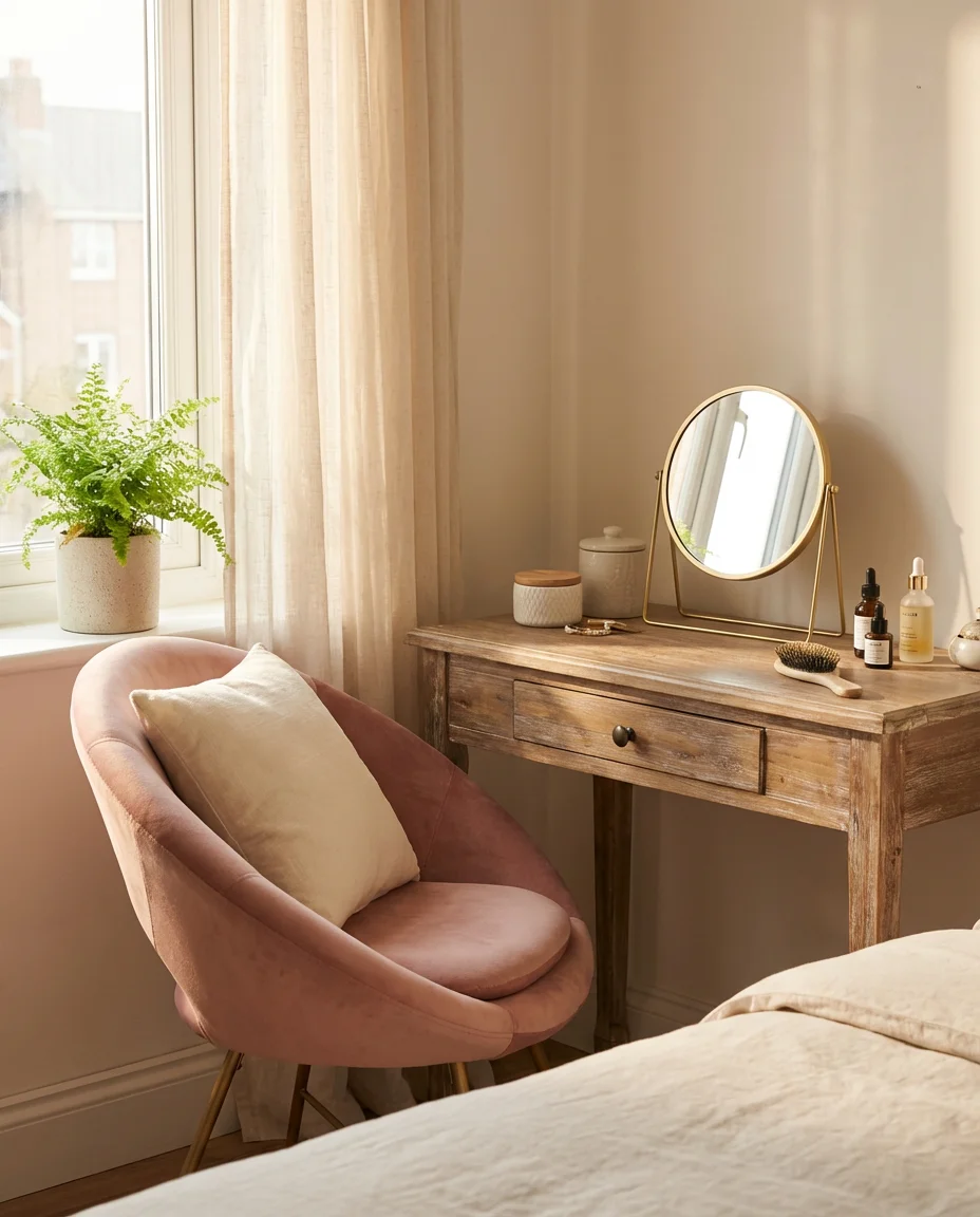 Bedroom Ideas That Use a Papasan as a Vanity Chair Alternative 1