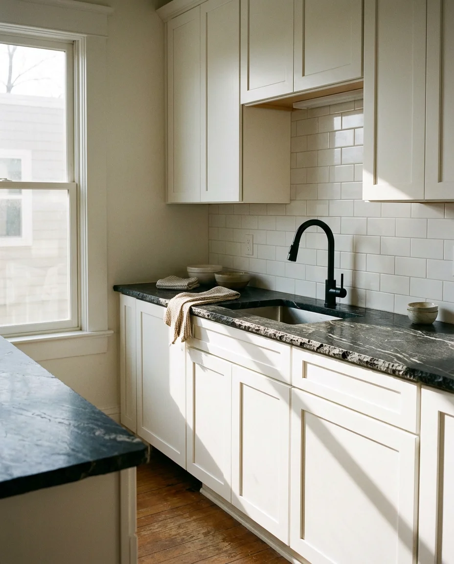 Black Granite Top Kitchen With Bold Contrast 1