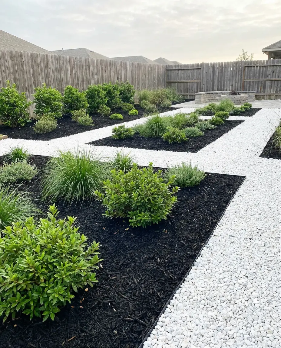 Black Mulch and White Rock Contrast Bed 2