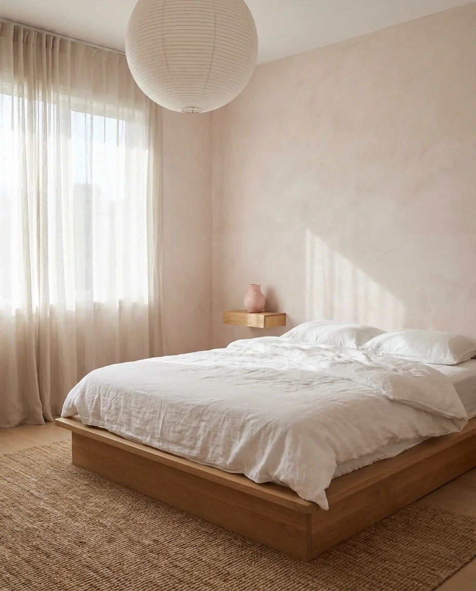 Blush Pink Japandi Influenced Bedroom 1