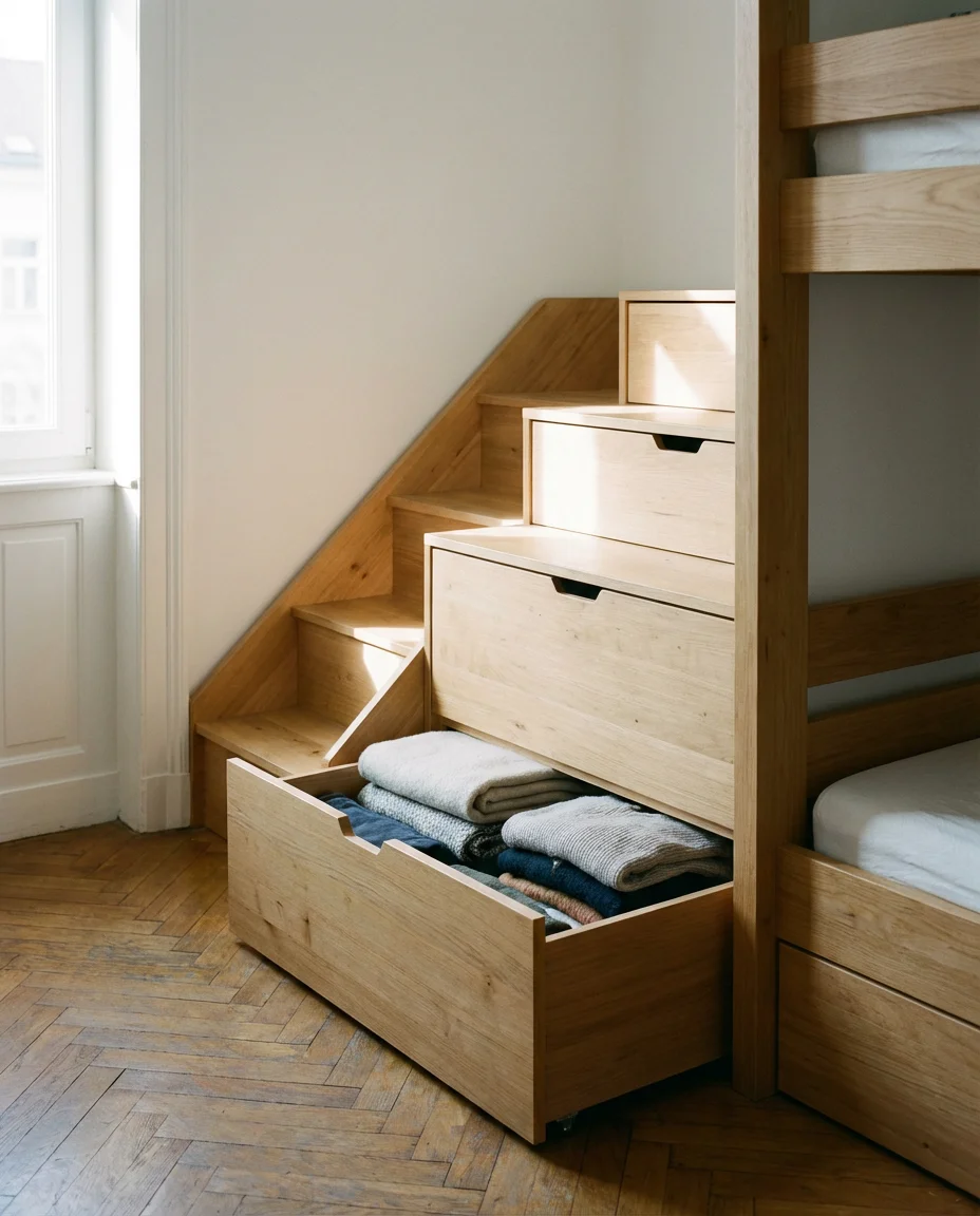 Built-In Bunk Beds With Storage Stairs 2