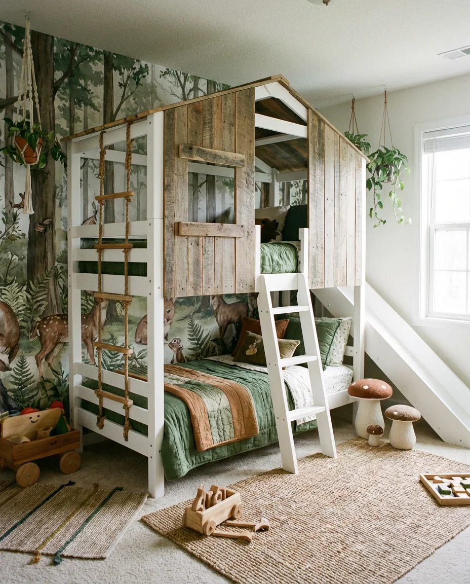 Bunk Bed Kids Room With Themed Wall Murals 1