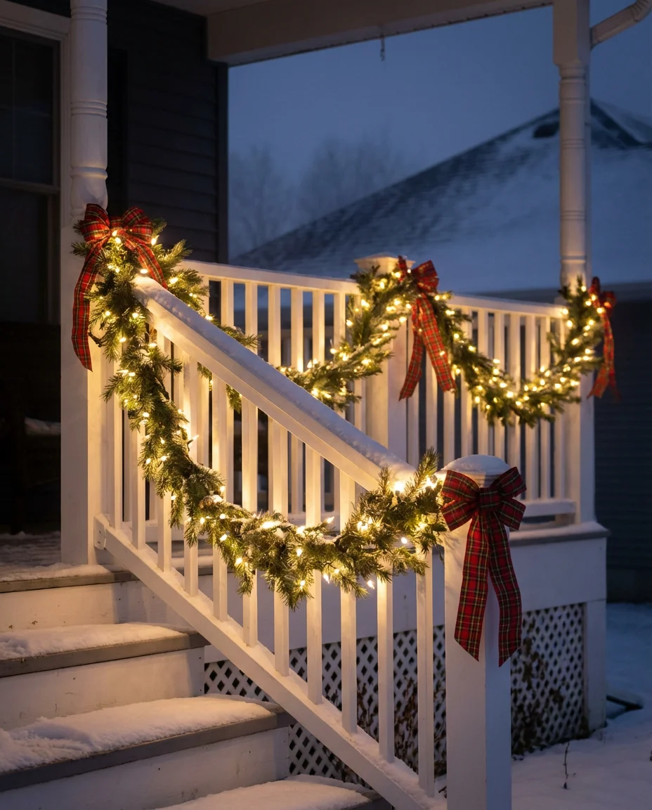 Christmas Garland Draped Railing for Holiday Curb Appeal 1